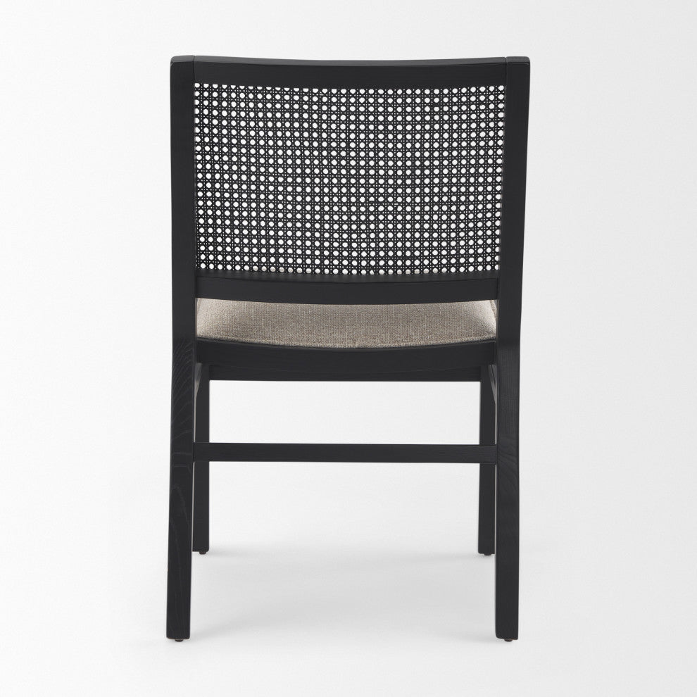 Wynn Beige Fabric With Cane Back And Black Wood Frame Dining Chair (Set of 2)