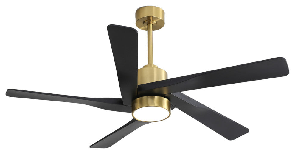 54" 5-ABS Blade Straight indoor LED Ceiling Fan, Black and Gold