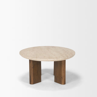Syona Travertine + Mango Wood leg Oval Coffee table