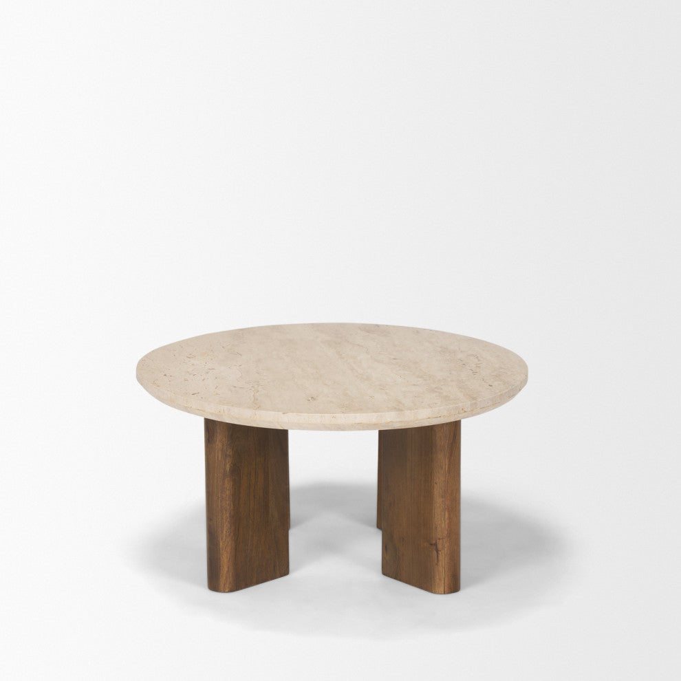 Syona Travertine + Mango Wood leg Oval Coffee table