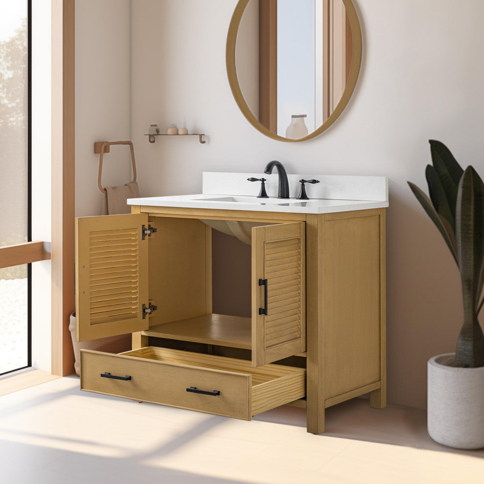 Estate Double Sink Bathroom Vanity Modular Set, Oak, 36", Single Sink