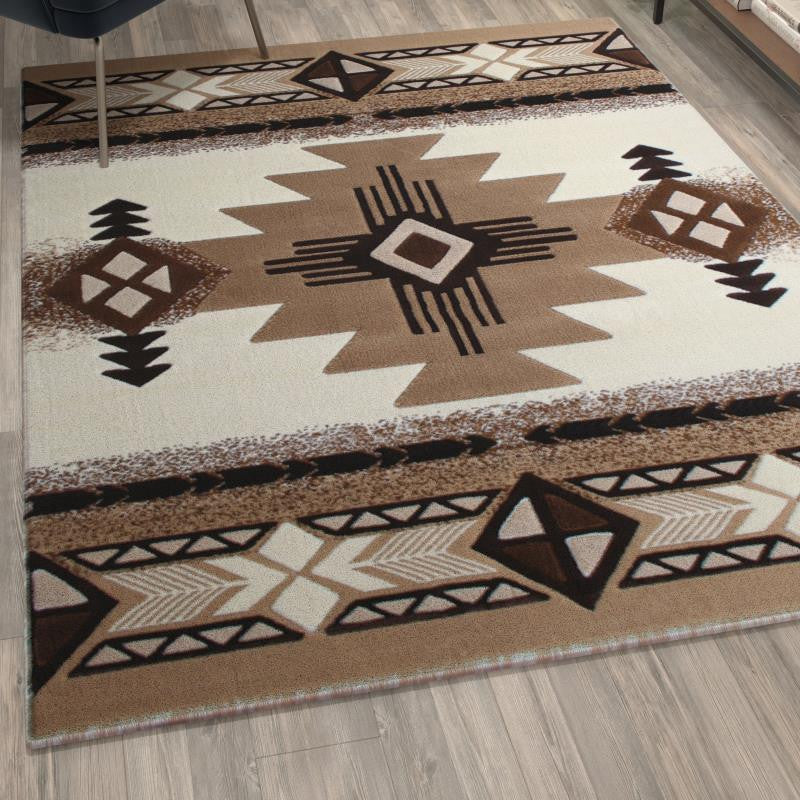 Mohave Collection Traditional Southwestern Style Area Rug, Ivory, 5' X 7'