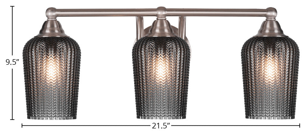Paramount 3-Light Bath Bar, Brushed Nickel, 5" Smoke Textured Glass