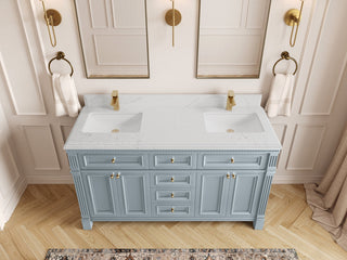 Paris 60" Double Sink Bathroom Vanity, Blue Heather 1.5" Empira Quartz