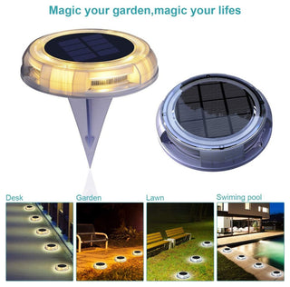 Solar Powered 4-Light Deco Clear LED In-Ground Light, Warm White