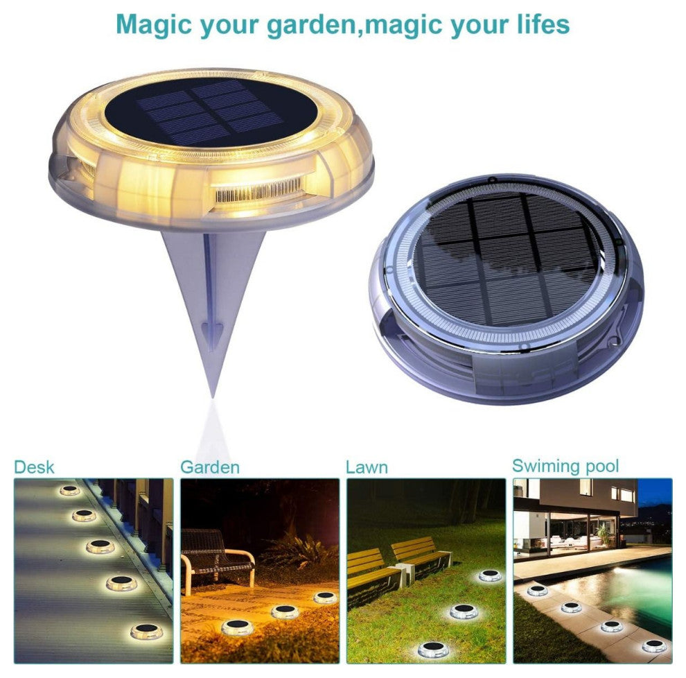 Solar Powered 4-Light Deco Clear LED In-Ground Light, Warm White