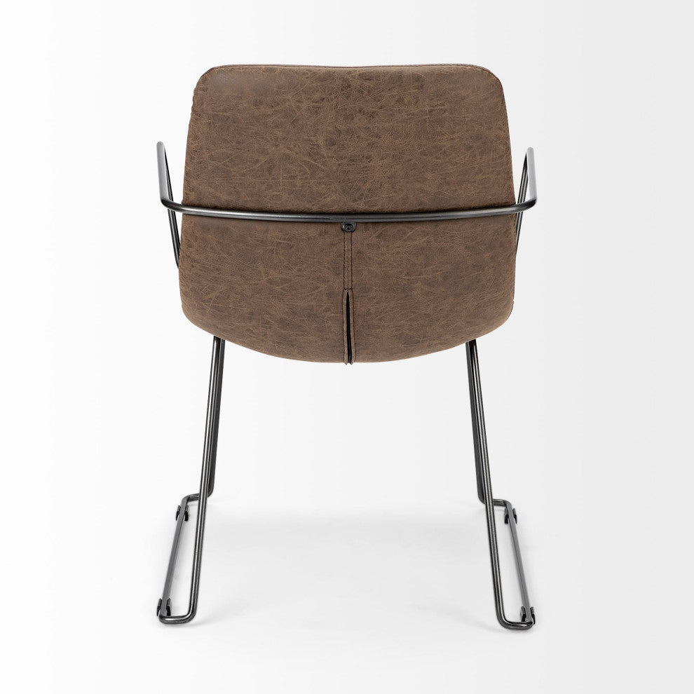 Sawyer II Brown Faux-Leather Seat Black Iron Frame Dining Chair