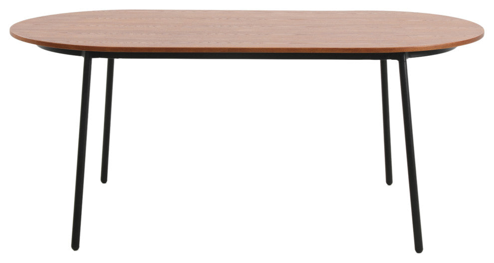 LeisureMod Tule 9-Piece Dining Set in Black Steel Frame, Walnut/Light Brown