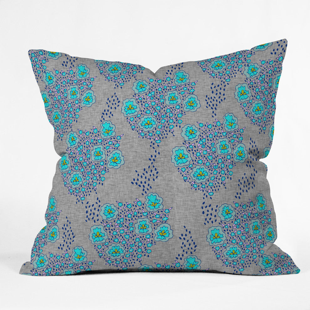 Holli Zollinger Boho Turquoise Floral Outdoor Throw Pillow, Medium
