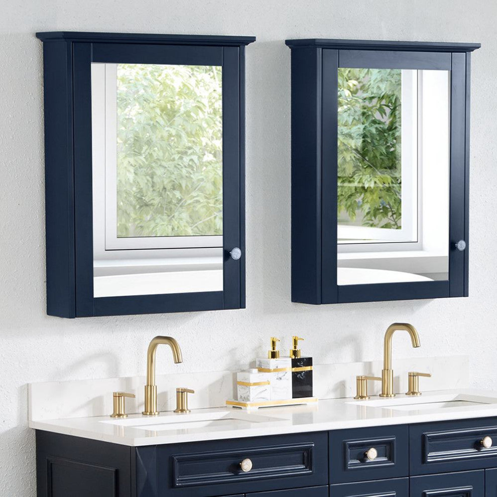 60 In Bath Vanity Set with 2 Mirror Cabinets, Quartz Top, 2 cUPC Certified Sinks, Navy Blue