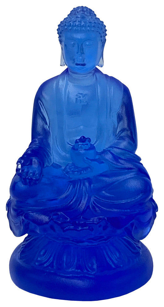 Crystal Glass Liuli Pate-de-Verre Blue Sitting Meditation Buddha Statue Hws1347