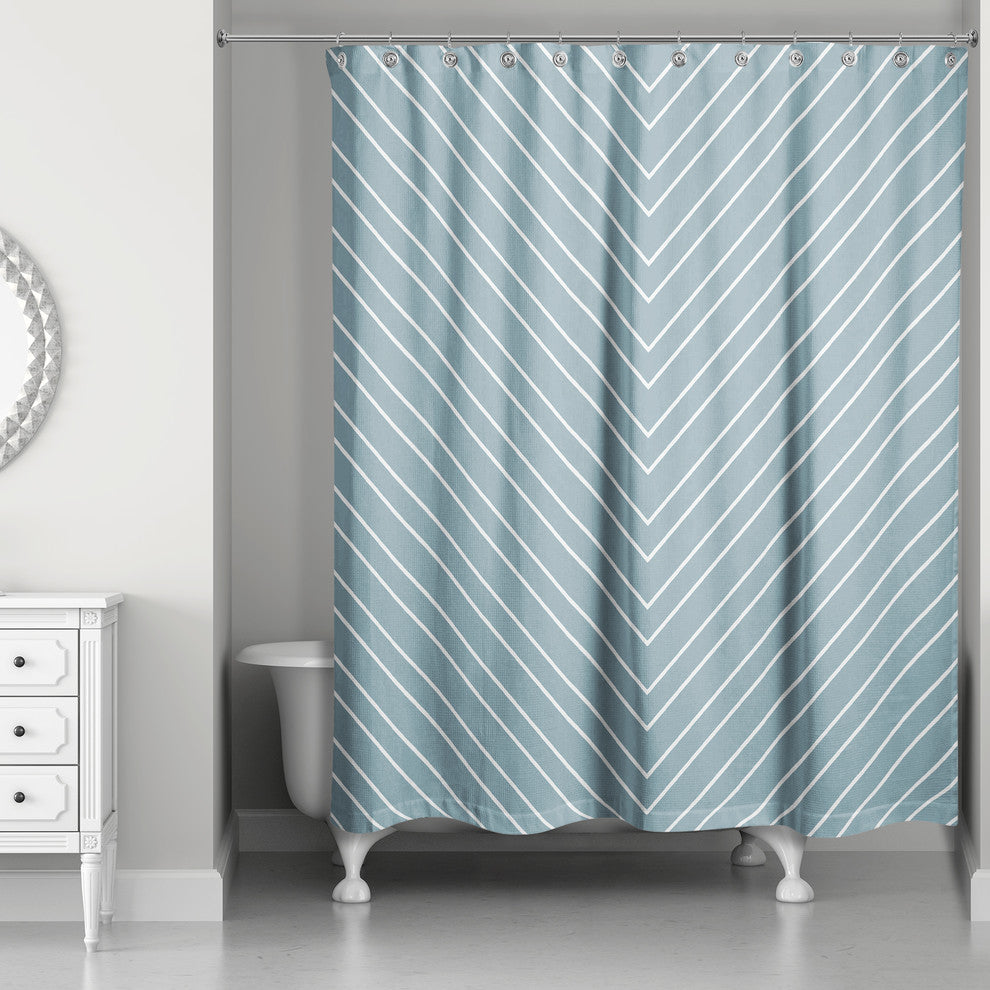 Blue Chevron 71x74 Shower Curtain