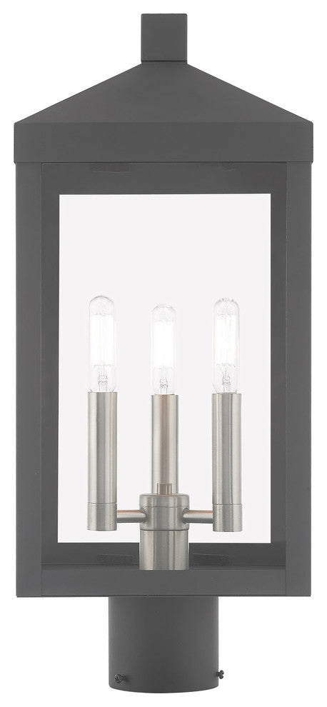 Livex Lighting Scandinavian Gray 3-Light Outdoor Post Top Lantern