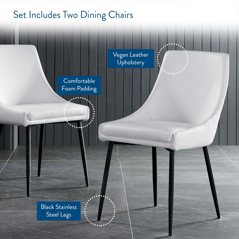 Side Dining Chair, Set of 2, Faux Vegan Leather, Black White, Modern, Bistro
