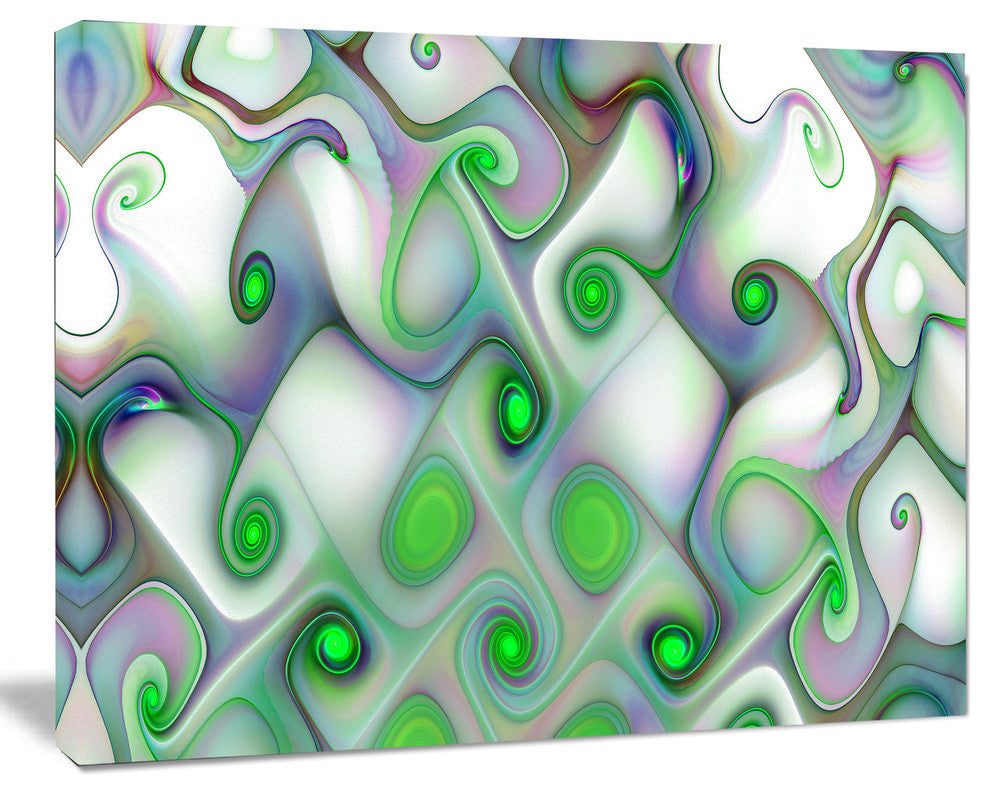 White Green Pattern with Swirls, Oversized Abstract Canvas Art Print, 60x40