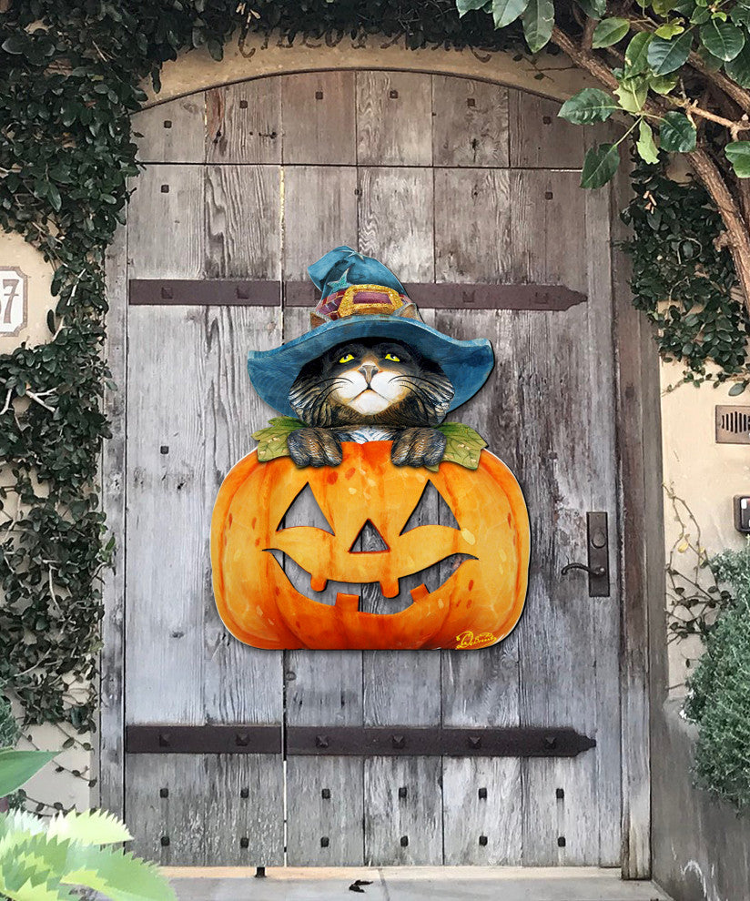 Black Cat Pumpkin Door Hanger