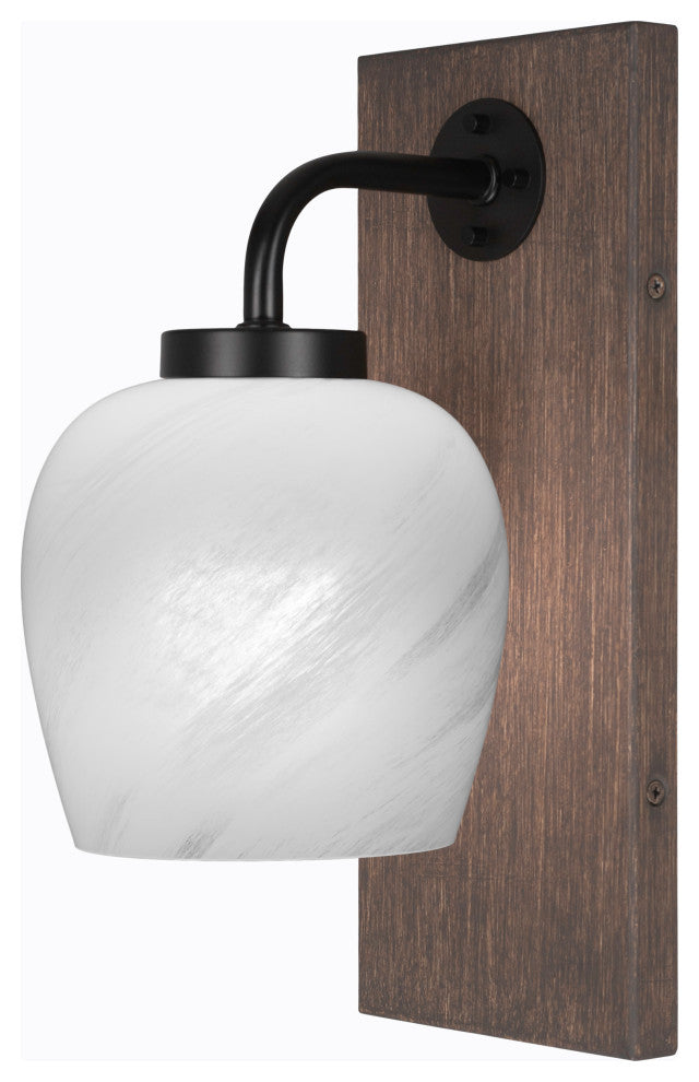 Oxbridge Wall Sconce, Matte Black & Painted Distressed Metal,  6" White Marble