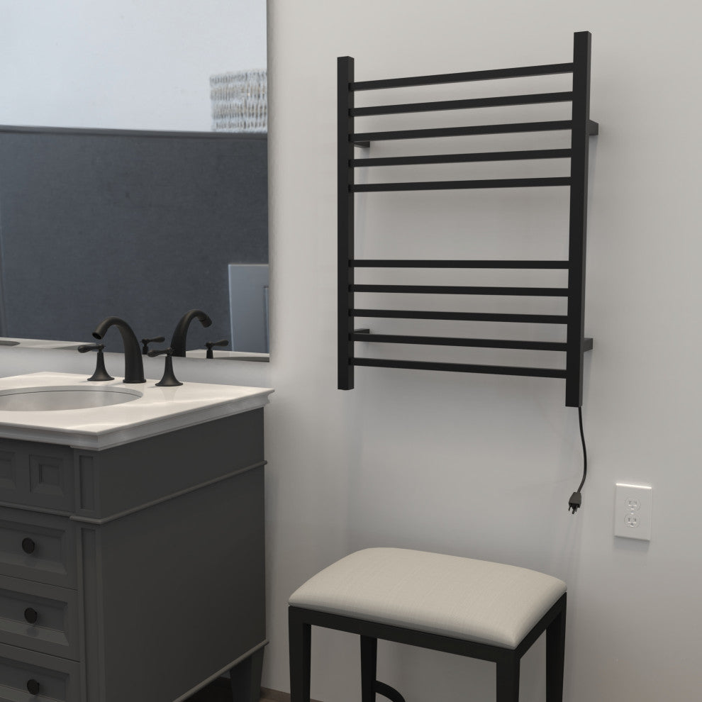 Radiant Square Hardwired plug in combo Towel Warmer, Matte Black