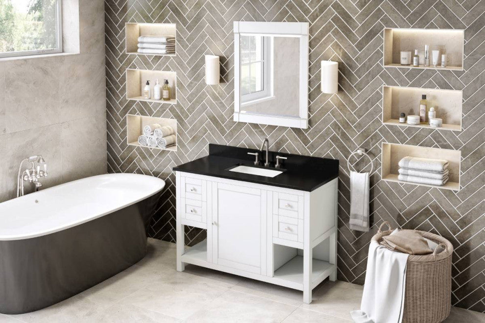 Astoria Transitional 48" White Vanity, Black Granite Vanity Top