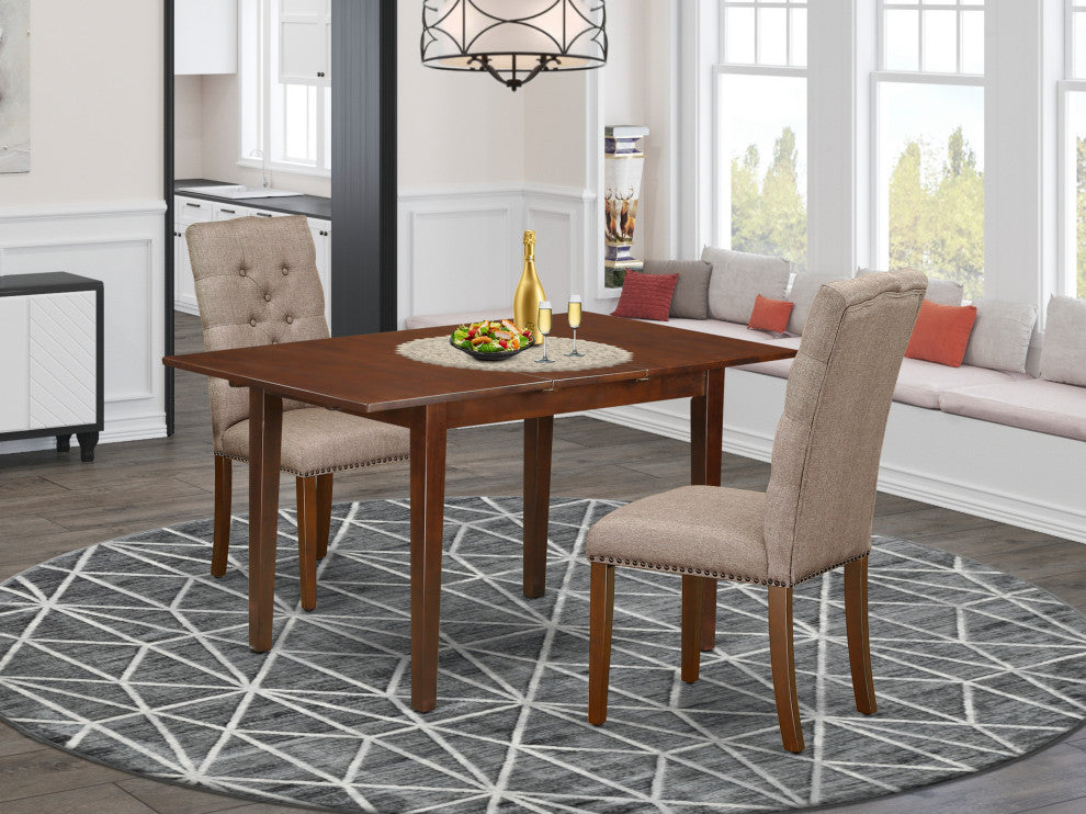 3Pc Dining Set, Butterfly Leaf Table, 2 Chairs, Mahogany