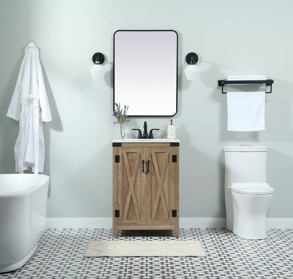 Home Living 19" Farmhouse Natural Oak-Light Bathroom Vanity