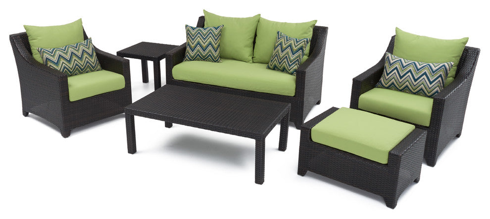 Deco 6 Piece Sunbrella Outdoor Love and Club Deep Seating Set, Ginkgo Green