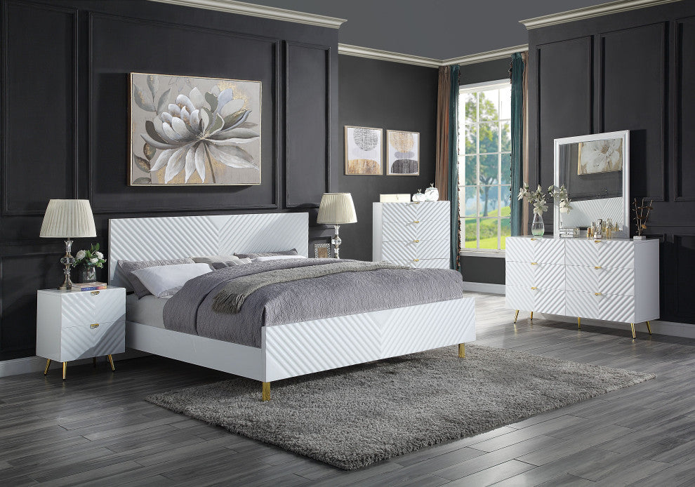 ACME Gaines Queen Bed, White High Gloss Finish