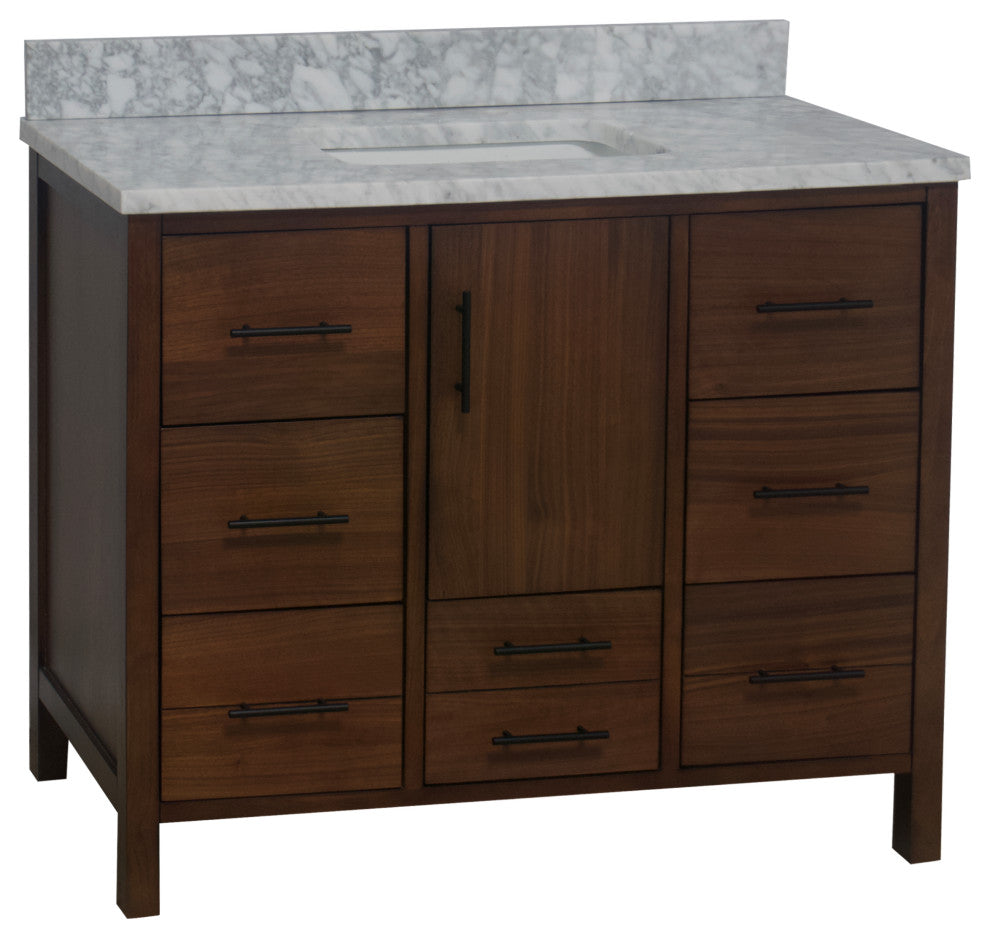 California 42" Bathroom Vanity, Walnut, Carrara Marble
