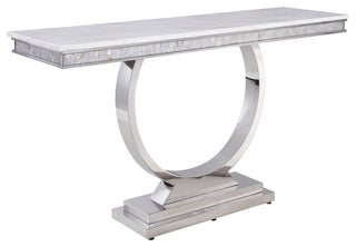 Zander Sofa Table, White Printed Faux Marble and Mirrored Silver Finish