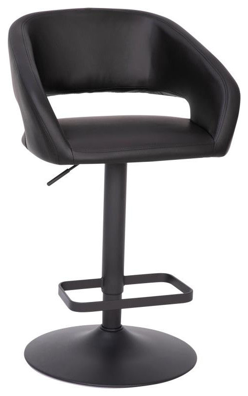 Erik Contemporary Vinyl Adjustable Height Barstool with Rounded Mid-Back, Black