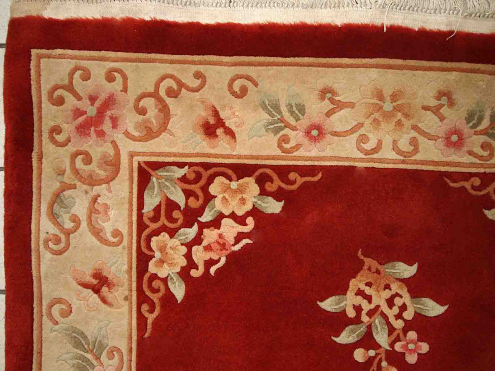 Handmade Vintage Art Deco Chinese Rug, 3.9'x6.5', 120cmx200cm 1970s