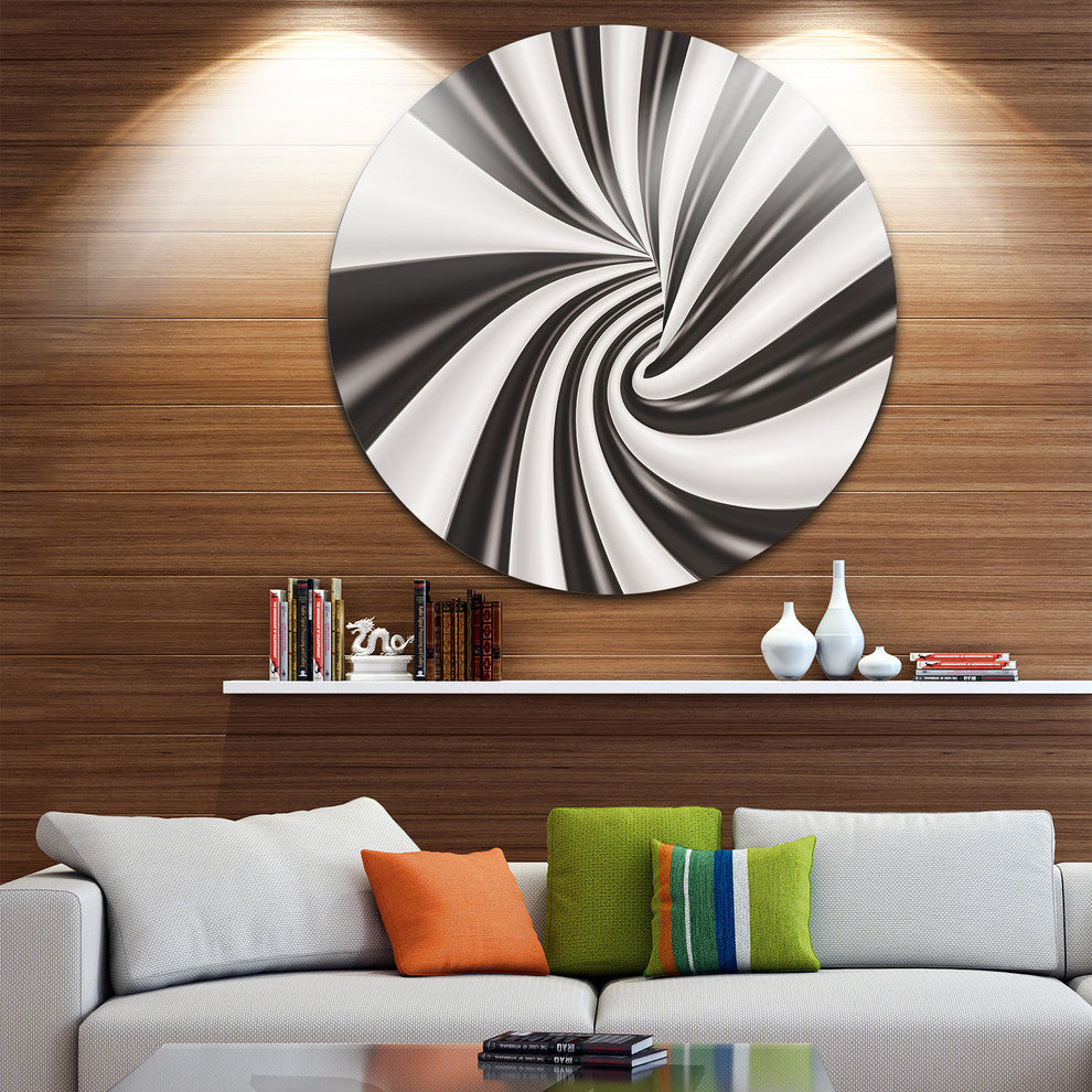 Fractal 3D Black N White Tunnel, Abstract Art Disc Metal Artwork, 11"