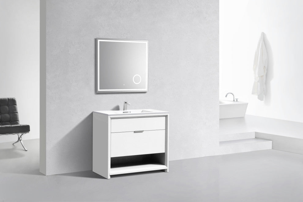 KubeBath Nudo 36'' Floor Mount Modern Bathroom Vanity, Gloss White