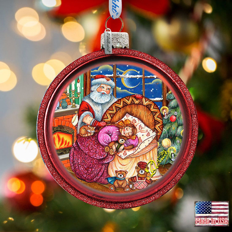 Christmas With Santa Glass Ornament Set of 3 Christmas Decor