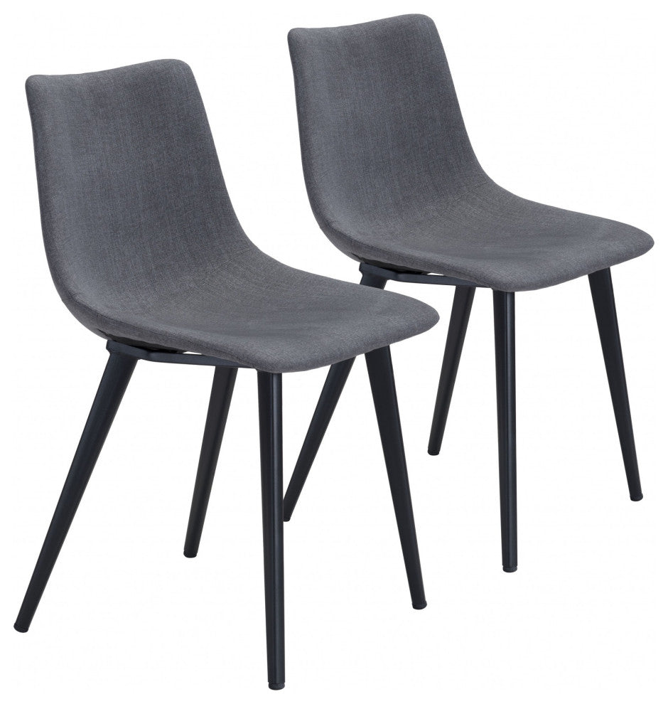 Set of Two Steel Gray and Black Slight Scoop Dining Chairs