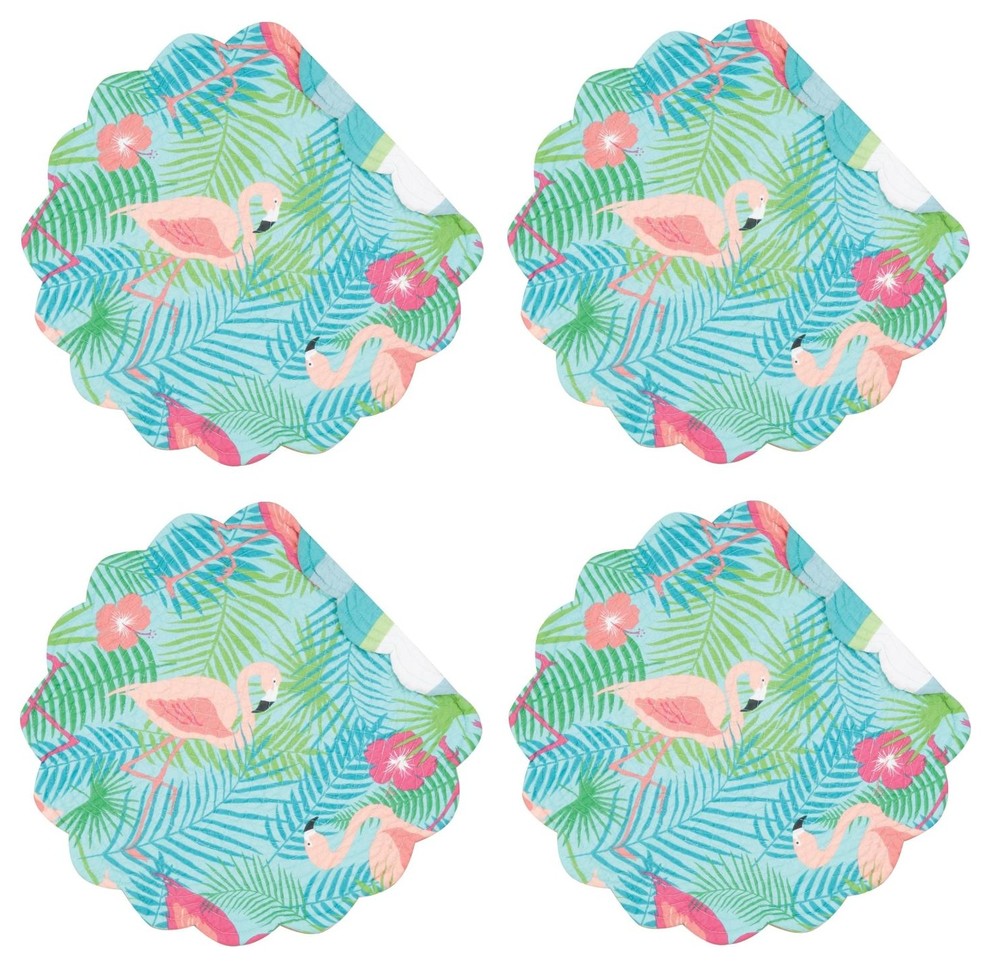 Isla Tropics Pink Flamingos Round Quilted Placemats Set of 4 Kitchen or Dining