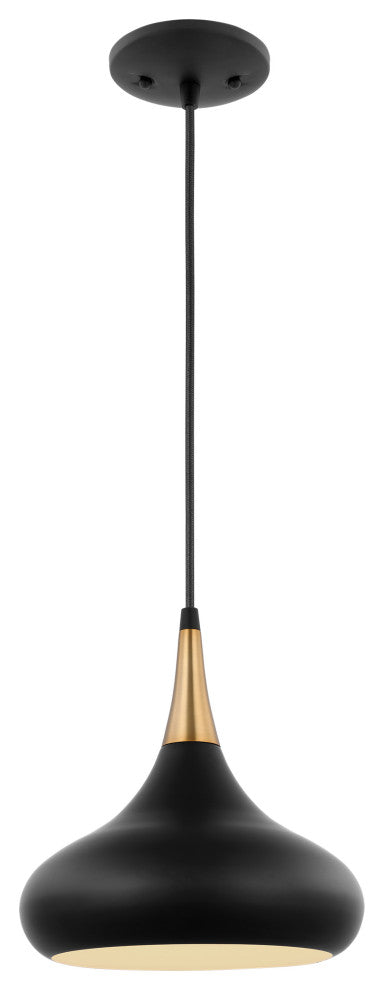 Phoenix 1-Light Small Pendant, Matte Black With Burnished Brass