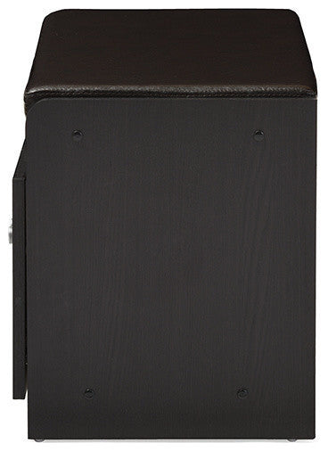 Margaret 2-Door Wood Shoe Cabinet With Faux Leather Seating Bench, Espresso