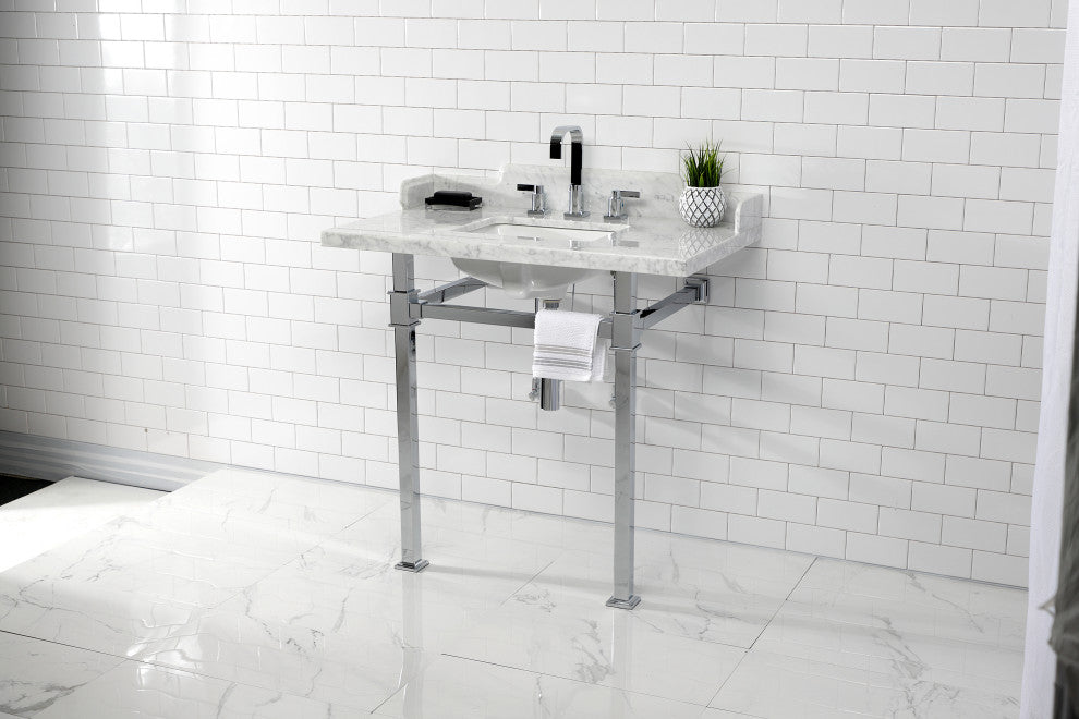 Kingston Brass LMS36MSQ1 36" Carrara Marble Console Sink, Legs