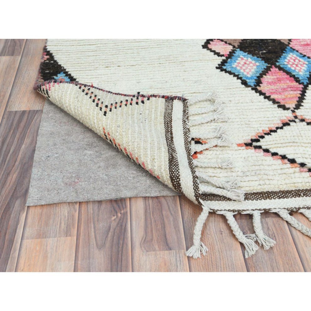 Ivory Moroccan Berber Extra Soft Wool Hand Knotted Oriental Rug, 4'x6'4"