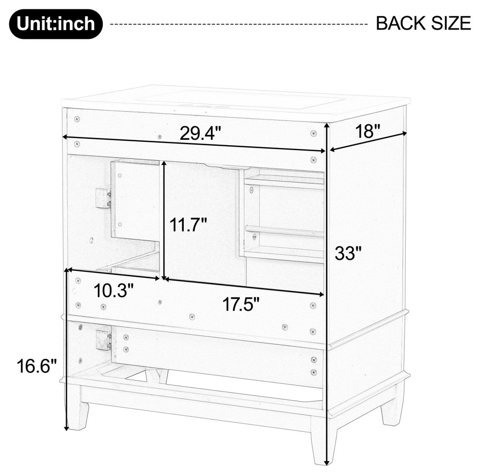 GDF Studio 30" Vanity With Ceramic Sink, Soft Close Door & Drawers, White