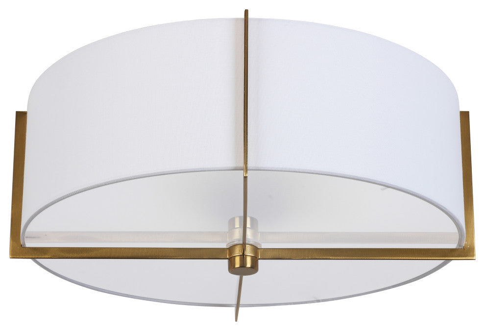 White Contemporary Semi-Flush Mount With Aged Brass Metal