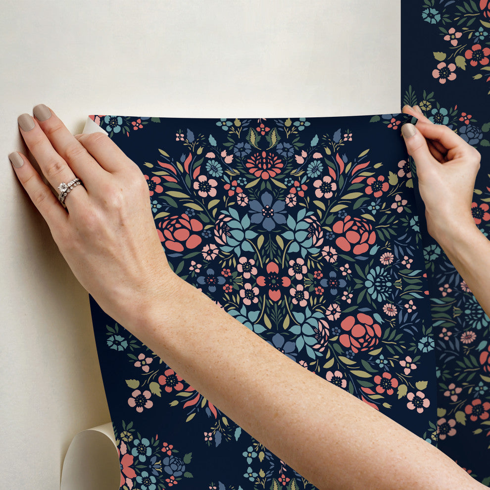 Blue Medallion Floral Peel & Stick Wallpaper