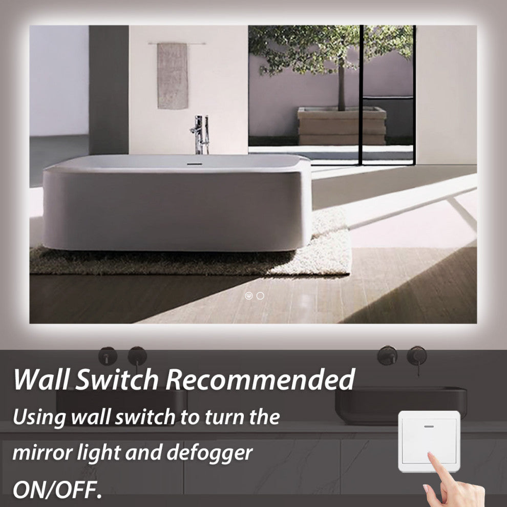 Backlit 3-Color LED Mirror for Bathroom, Anti-Fog Dimmable, 48x30