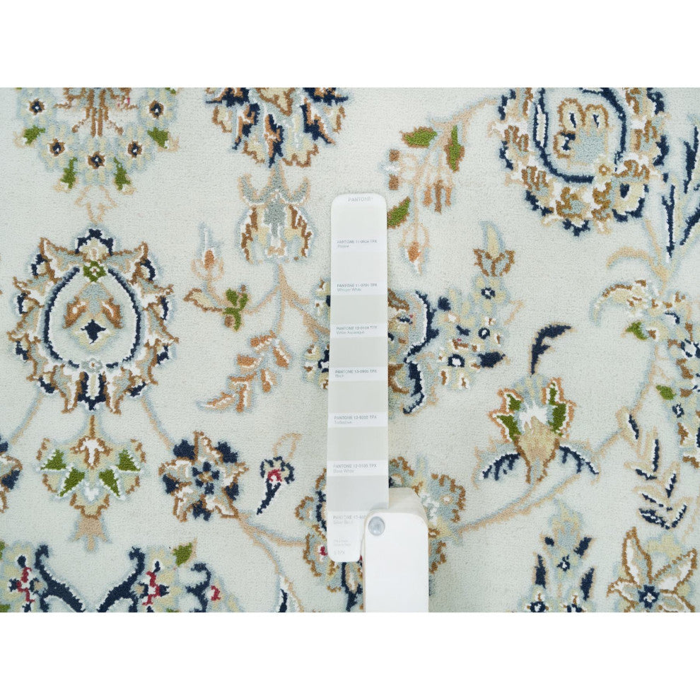 Powder White, Hand Knotted, Nain Design, 250 KPSI Natural Wool Rug, 6'1"x9'1"