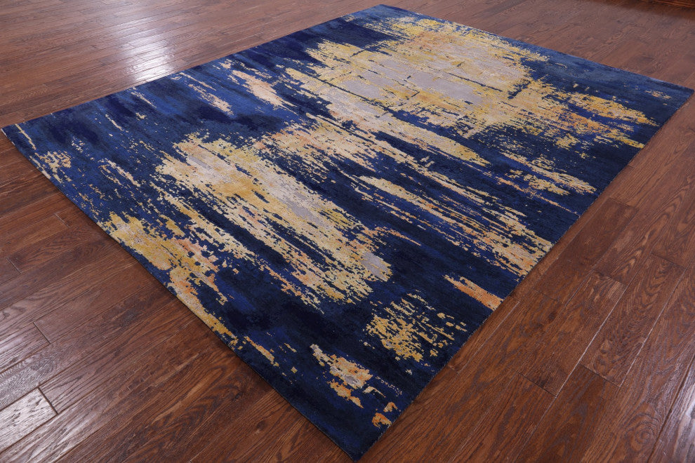 8' 1" X 10' 2" Wool and Silk Abstract Handmade Rug Q8703