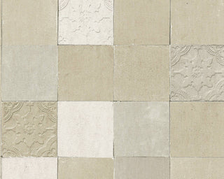 Tile Textured Wallpaper Featuring Floral And Plain Pattern, 374064