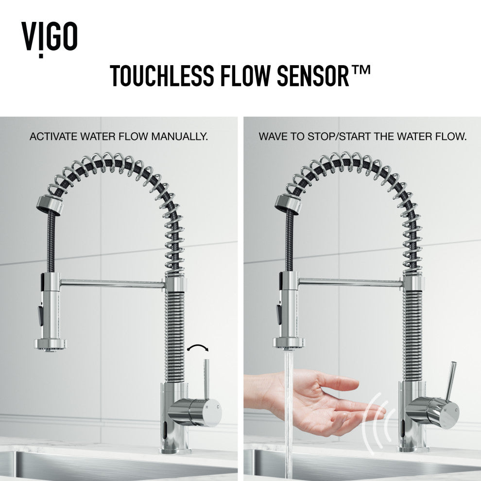 VIGO Edison 19" H Single Handle Pull-Down Sprayer Kitchen Faucet, Chrome, Touchless, Without Extras