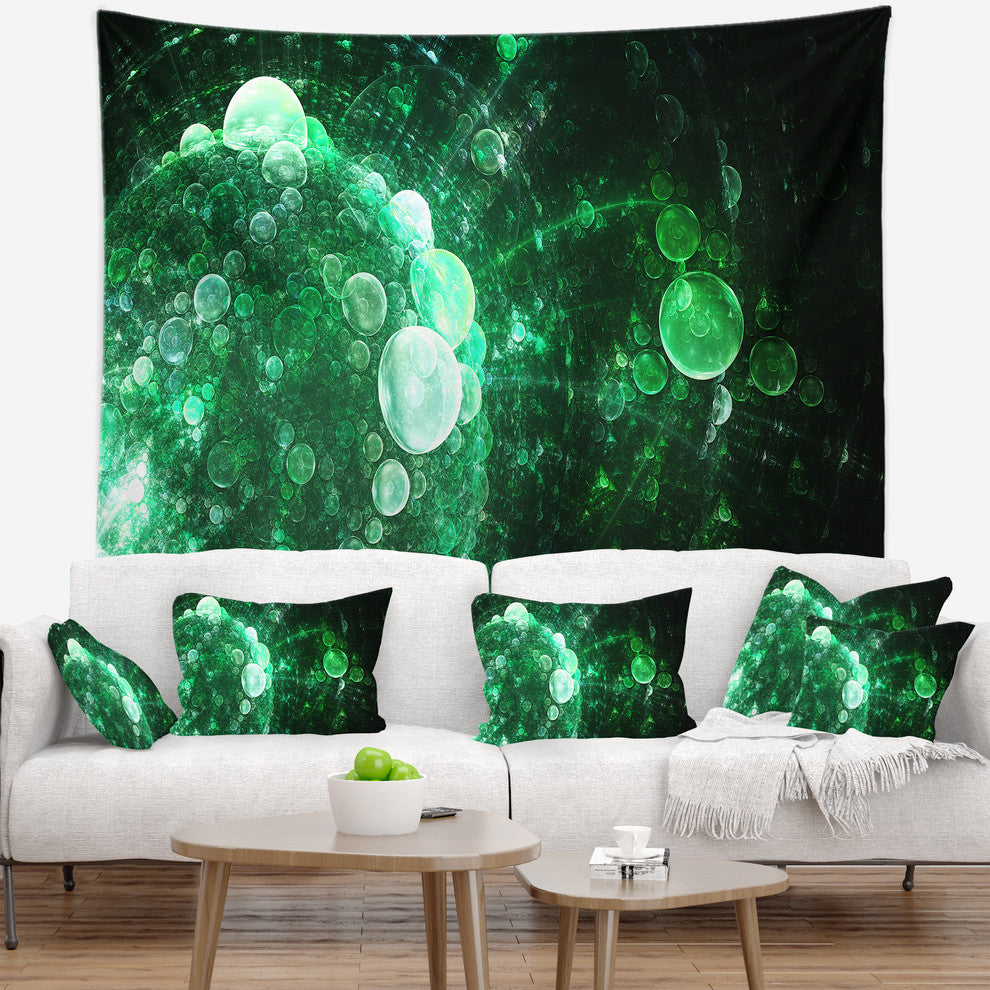 Green Spherical Water Droplets Floral Wall Tapestry, 80"x68"