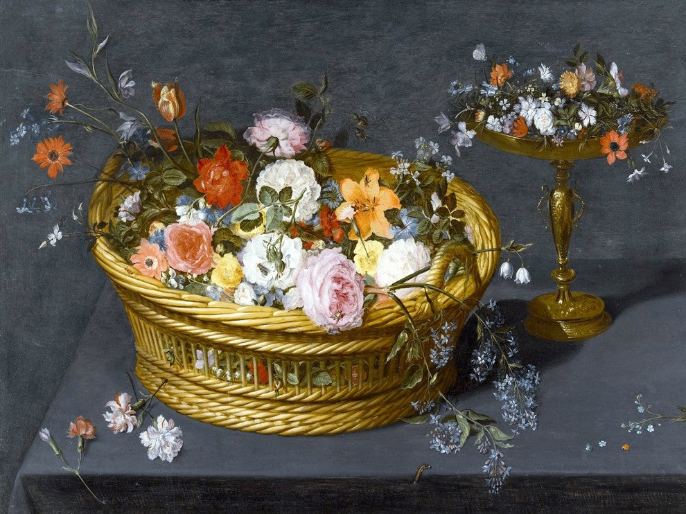 Still Life Basket Flowers J. Breughel Tile Mural Backsplash Art, 6"x8", Matte